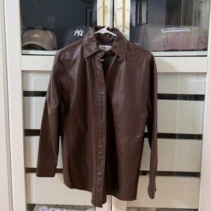 Aritzia Babaton Brown Faux Leather Flannel Jacket - Size XS